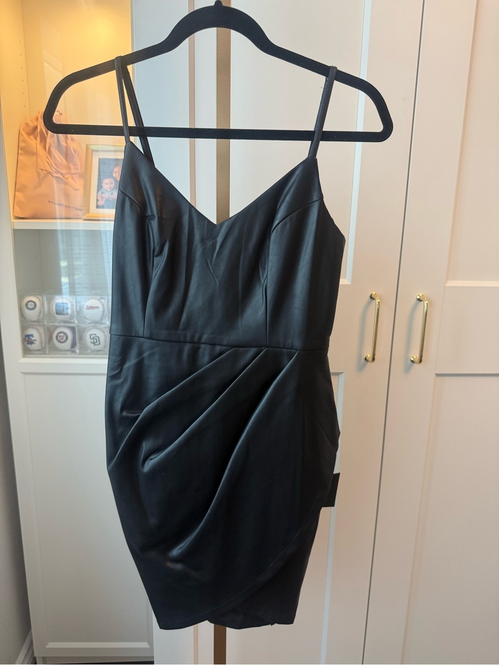 NWT! Lulu's Black Faux Leather Mini Dress with Spaghetti Straps